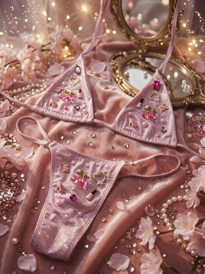 Cherry Blush Set 🍒✨
For when you want to feel like a full princess…
Soft sparkling pink, shiny cherries, and the cutest little details 💕