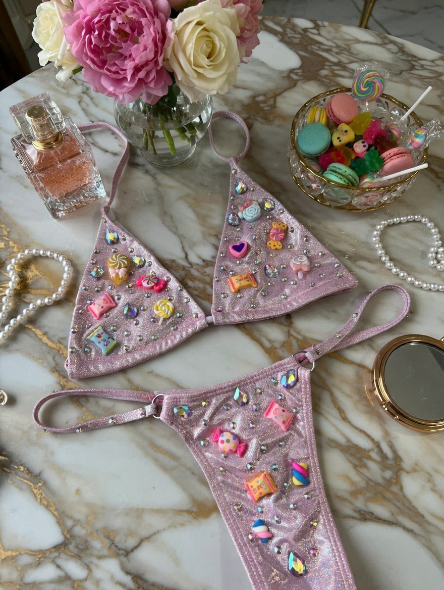 Sparkly Rhinestone Floral Bikini | Candy Crystals Glam Two Piece