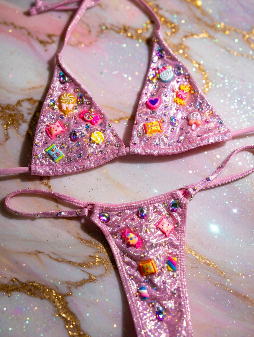 Sparkly Rhinestone Floral Bikini | Candy Crystals Glam Two Piece
