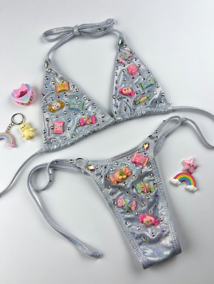 Sparkly Rhinestone Floral Bikini | Candy Crystals Glam Two Piece